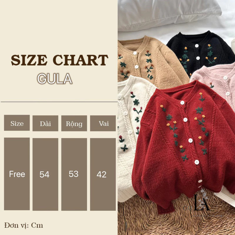 Áo cardigan len thêu hoa nhí phong cách Retro tinh tế chất len mịn dày nặng tay hàng QCCC loại 1 Gula