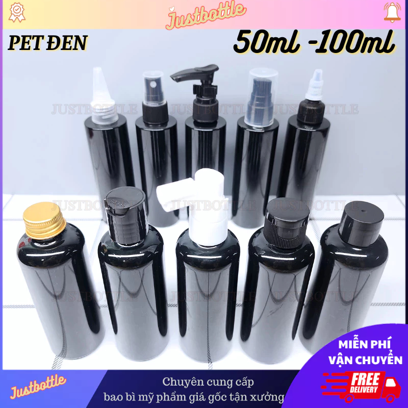 LỌ CHIẾT MỸ PHẨM Đen 30ml 50ml 100ml giá rẻ 🍀 VỎ CHAI NHỰA PET Nhỏ dạng vòi nhấn xịt phun sương nắp bật nhọn nhôm toner