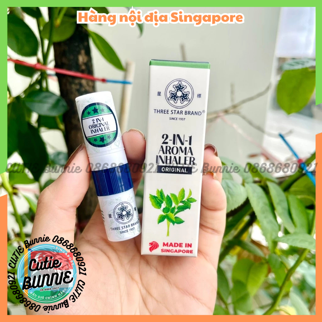 Hít thông mũi thảo dược 2in1 kèm tinh dầu thoa Three Star / Chính hãng nội địa Singapore
