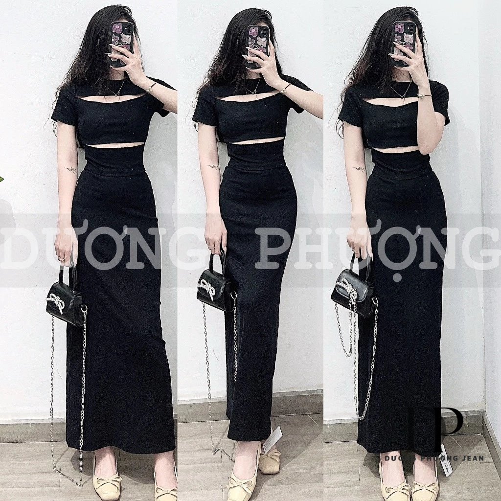 Chân váy thun nữ lưng cao, chân váy midi đen dài chất liệu thun co giãn duongphuongjean - CV009