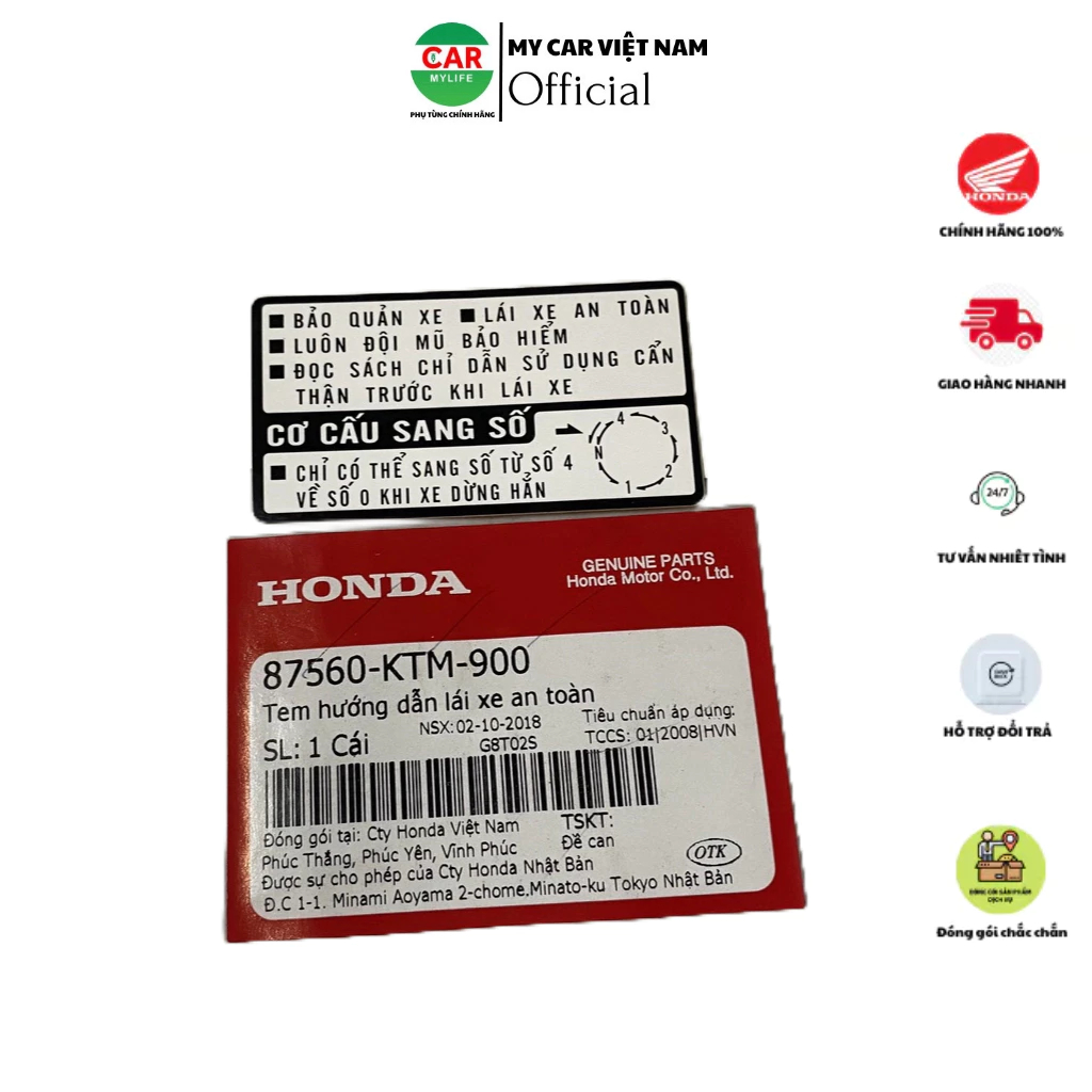 Tem hướng dẫn lái xe an toàn Honda. 87560KTM900