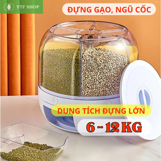 [Hỏa tốc] Thùng gạo, thùng đựng hạt ngũ cốc đa năng thông minh 6 ngăn xoay 360 độ chính hãng