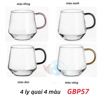 Bộ 4 ly thủy tinh chịu nhiệt có quai màu cầm cao cấp deli zp57ha, cốc thủy tinh chịu nhiệt cao cấp
