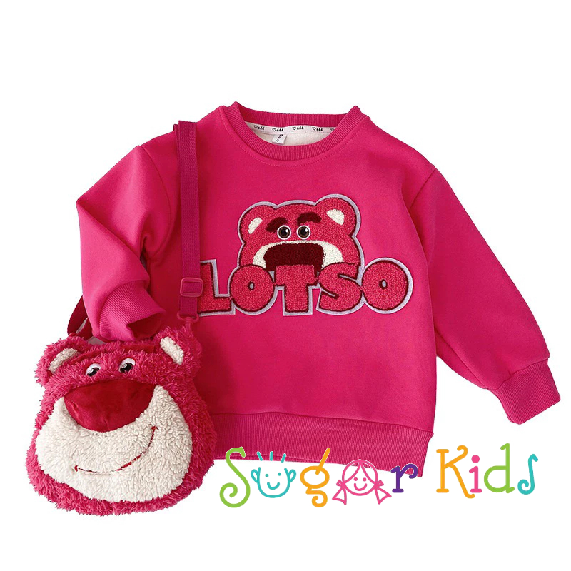 Áo gấu dâu Lotso |túi losto | phong cách Hàn Quốc mùa đông siêu ấm áp | áo nỉ lót nhung | áo Losto | Sugarkids