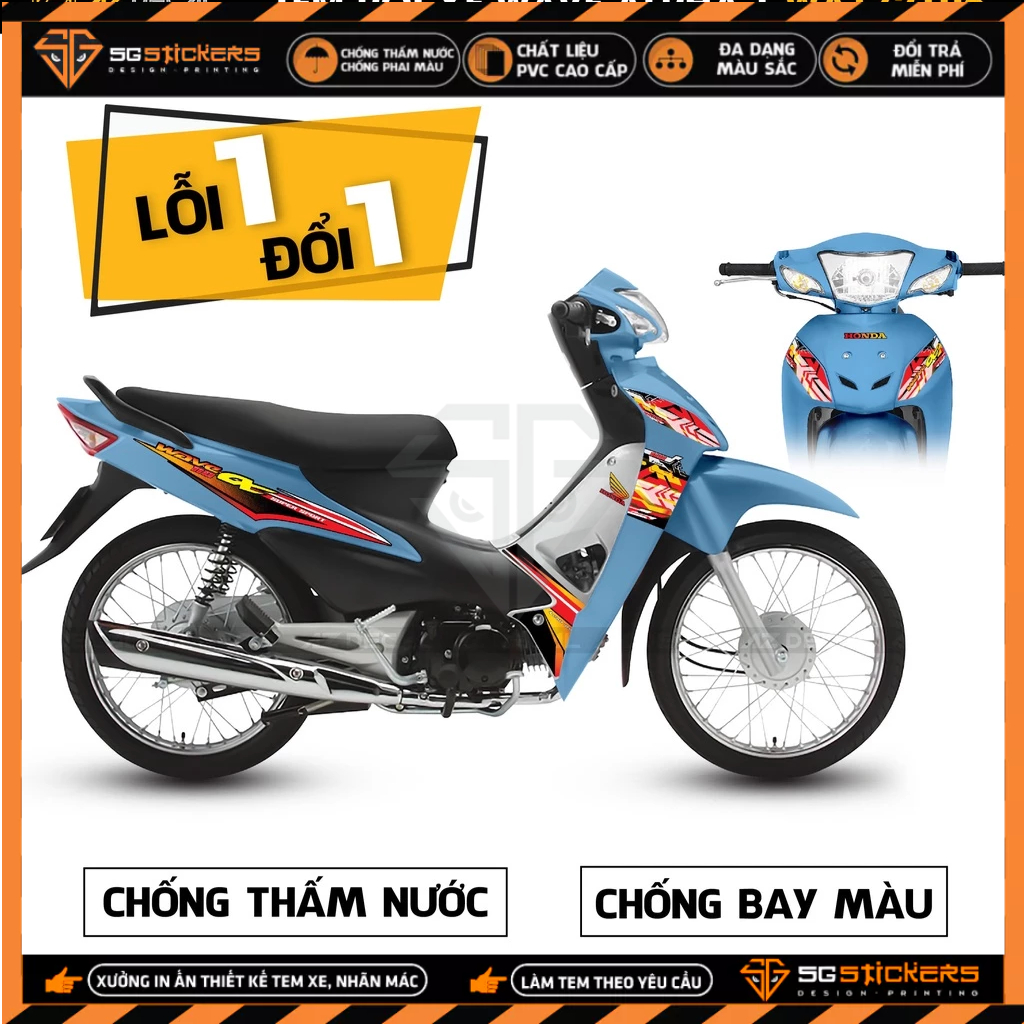 Tem Xe Wave A 110 100cc Mẫu Sport | WA06 | Decal Team Hình Dán Rời Xe Máy Wave Alpha 2006 2016 2017 2019 2020 2021