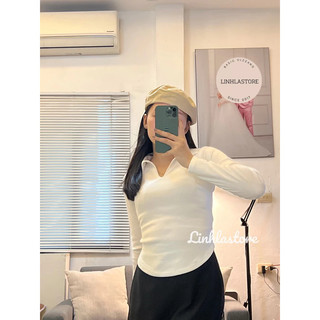 Áo thun zip vạt bầu có cổ ôm body ulzzang Hàn Quốc ( ảnh thật )