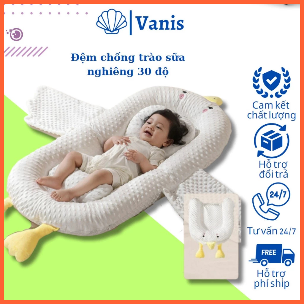 Nôi ngủ ngỗng trắng cho bé, Nôi ngủ chung giường cho bé lớn kèm gối và chặn, Nôi nghỗng dễ dàng tháo rời giặt giũ