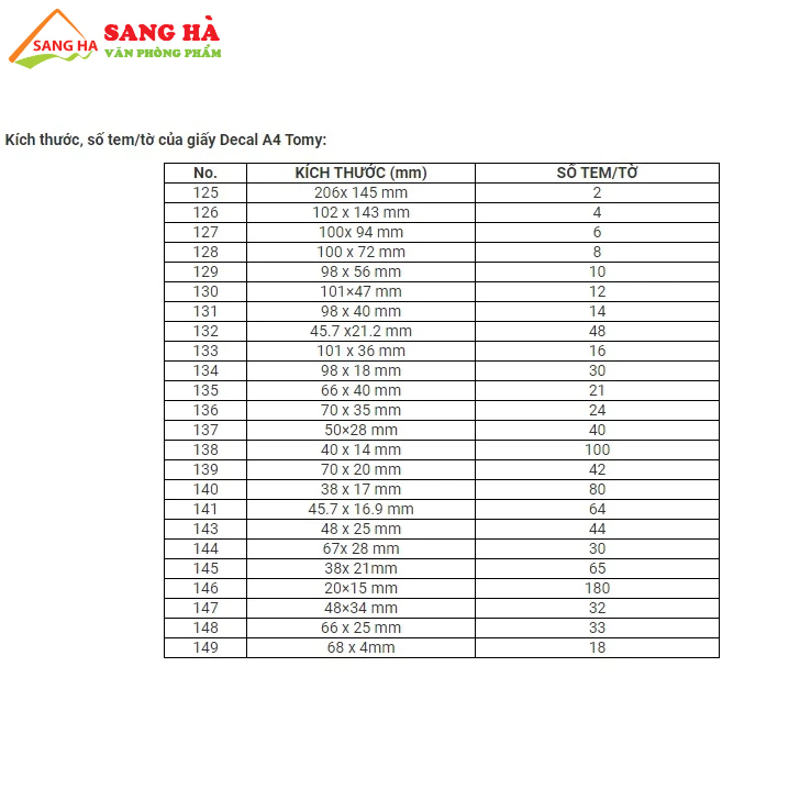 Giấy Decal TOMMY A4 100 tờ/xấp