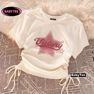 Áo croptop sao victory chất borip kiểu rút dây nữ, áo thun cổ tròn ôm body in họa tiết thời trang hàn quốc babytee