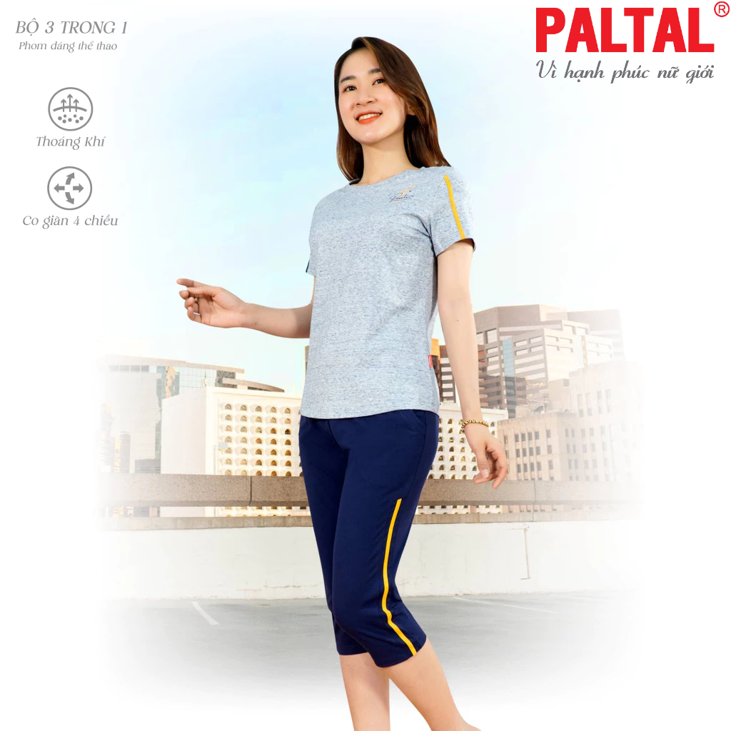Đồ bộ 054p 4223 mặc nhà nữ kiểu quần lửng tay ngắn muối tiêu
