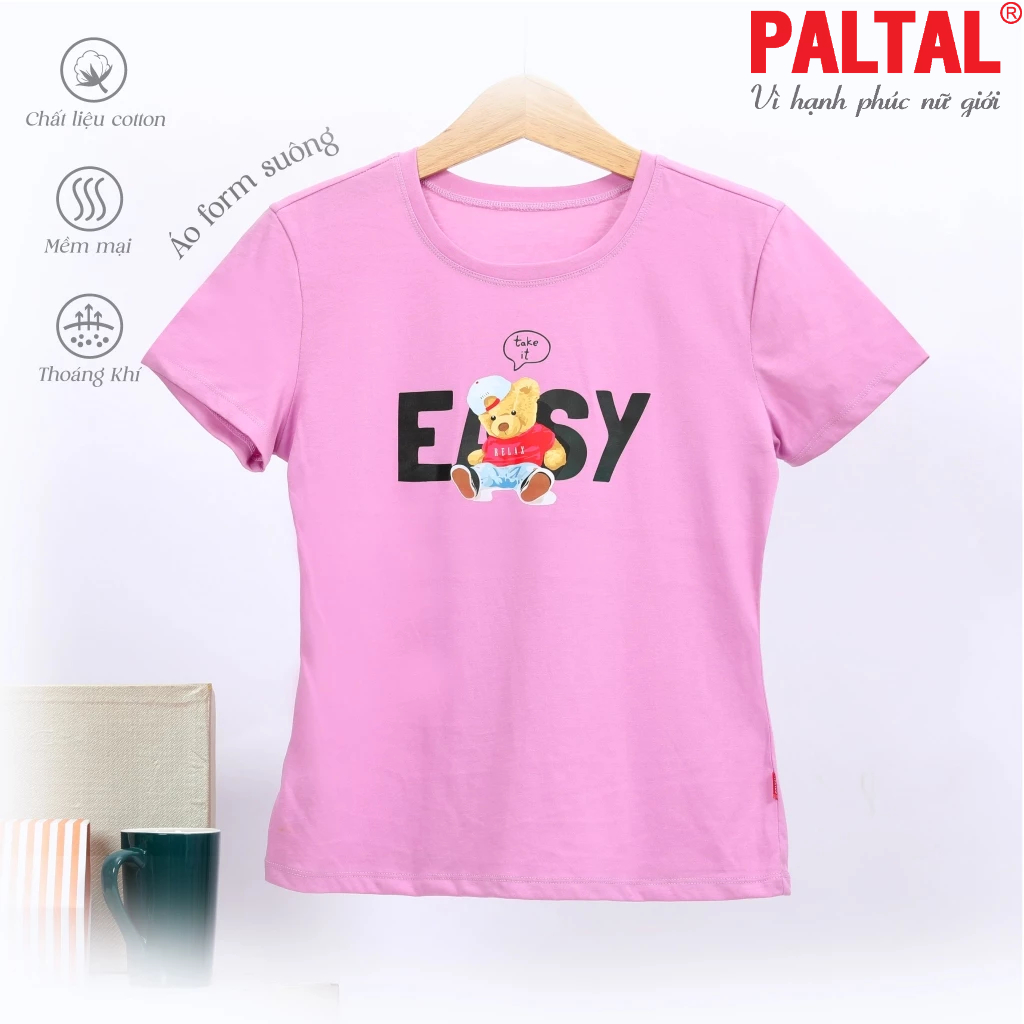 Áo thun thời trang nữ PALTAL 020p 0055 kiểu tay ngắn chất liệu cotton co giãn, thấm hút mồ hôi