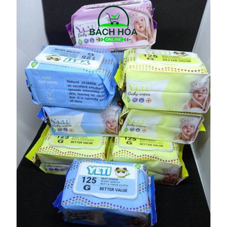 Bịch khăn ướt 125g hơn 100 tờ khăn không mùi an toàn cho bé