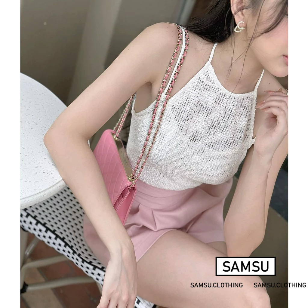 Áo cổ yếm dệt kim 4 dây kèm áo trong phong cách Hàn Quốc gợi cảm Samsu.clothing_saigon