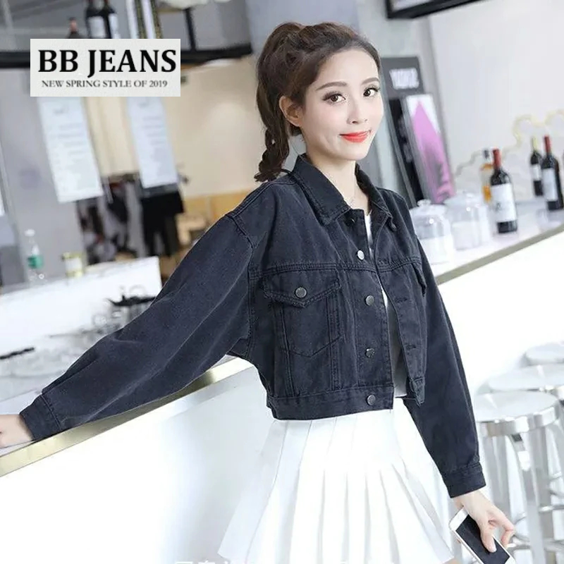 Áo khoác jean nữ đen -áo khoác ngoài xanh jean form lững croptop dài áo 47-48cm có Onesize 39-58kg BB Jeans 019