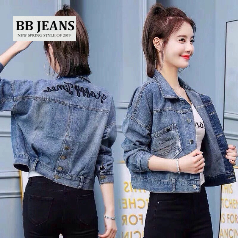 Áo khoác jean nữ đen -áo khoác ngoài xanh jean form lững croptop dài áo 47-48cm có Onesize 39-58kg BB Jeans 019