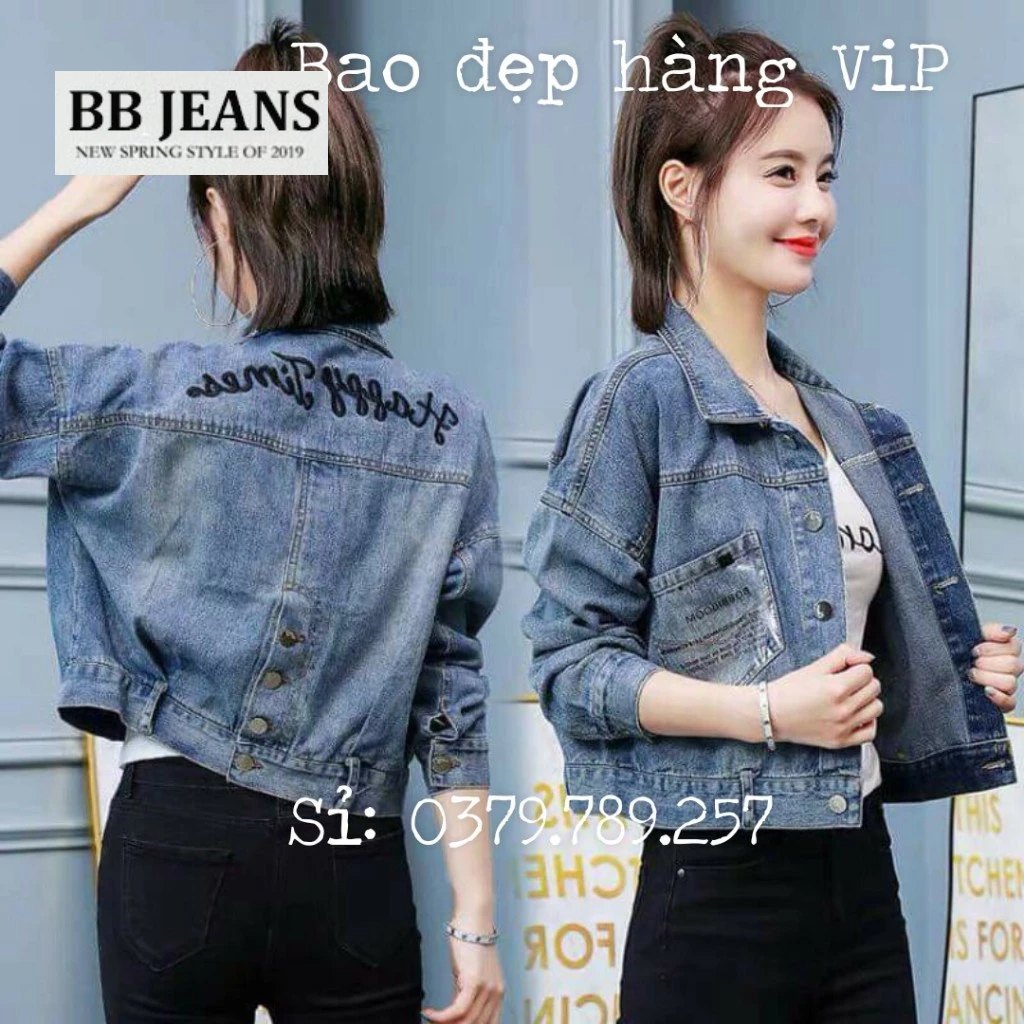 Áo khoác jean nữ đen -áo khoác ngoài xanh jean form lững croptop dài áo 47-48cm có Onesize 39-58kg BB Jeans 019