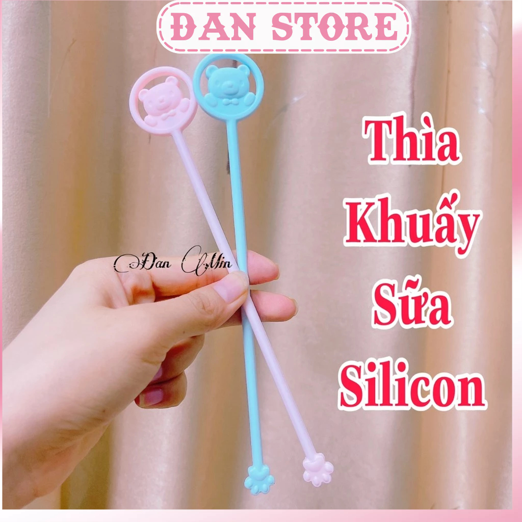 Thìa khuấy sữa silicon gấu, muỗng pha sữa silicon