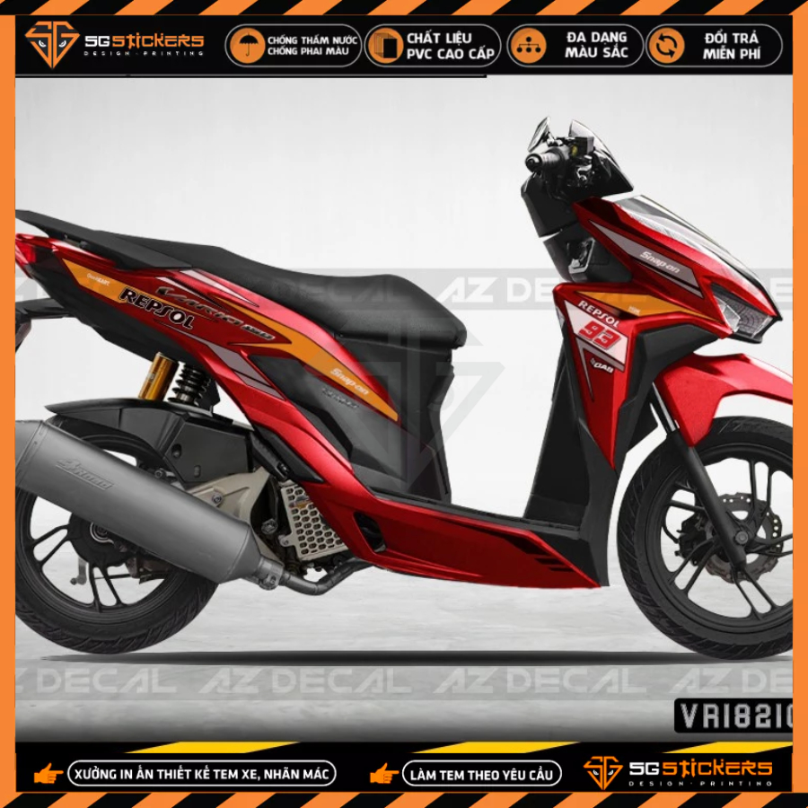 Tem Dán Xe Honda Vario Mẫu Repsol 01 | VR182104RS | Chất Liệu Decal PVC Cao Cấp