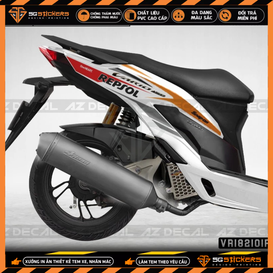 Tem Dán Xe Honda Vario Mẫu Repsol 01 | VR182104RS | Chất Liệu Decal PVC Cao Cấp