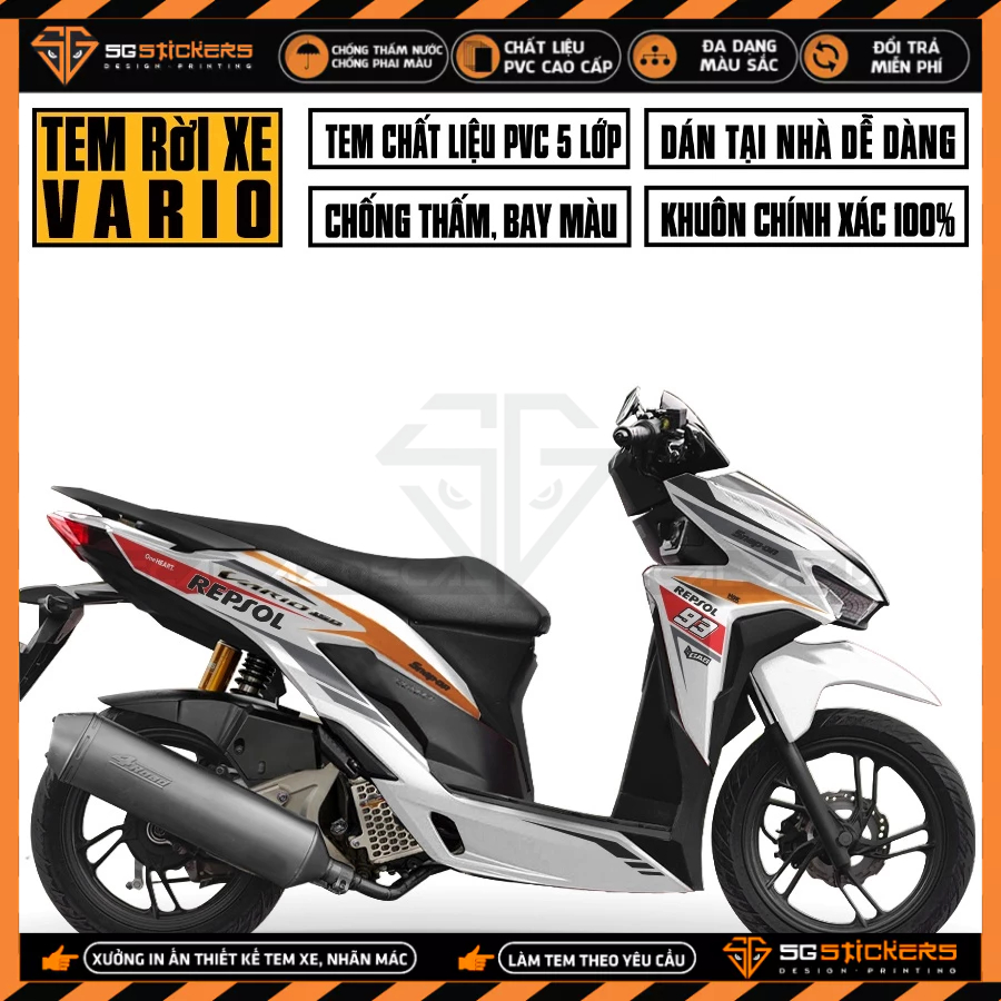 Tem Dán Xe Honda Vario Mẫu Repsol 01 | VR182104RS | Chất Liệu Decal PVC Cao Cấp
