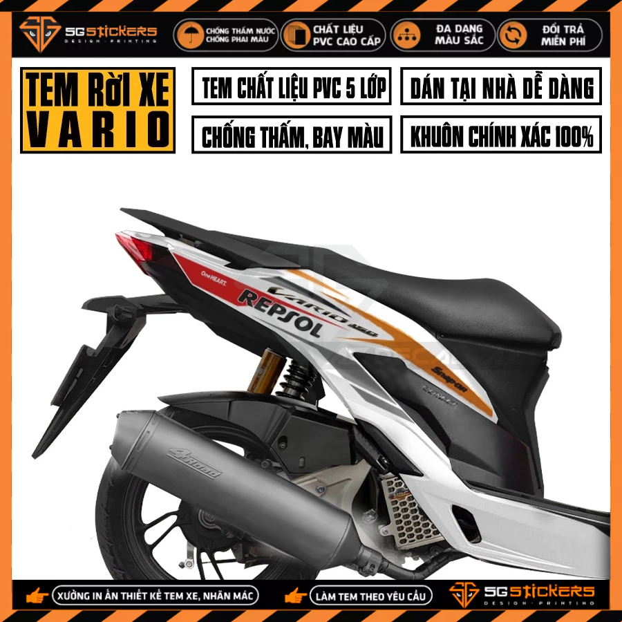 Tem Dán Xe Honda Vario Mẫu Repsol 01 | VR182104RS | Chất Liệu Decal PVC Cao Cấp