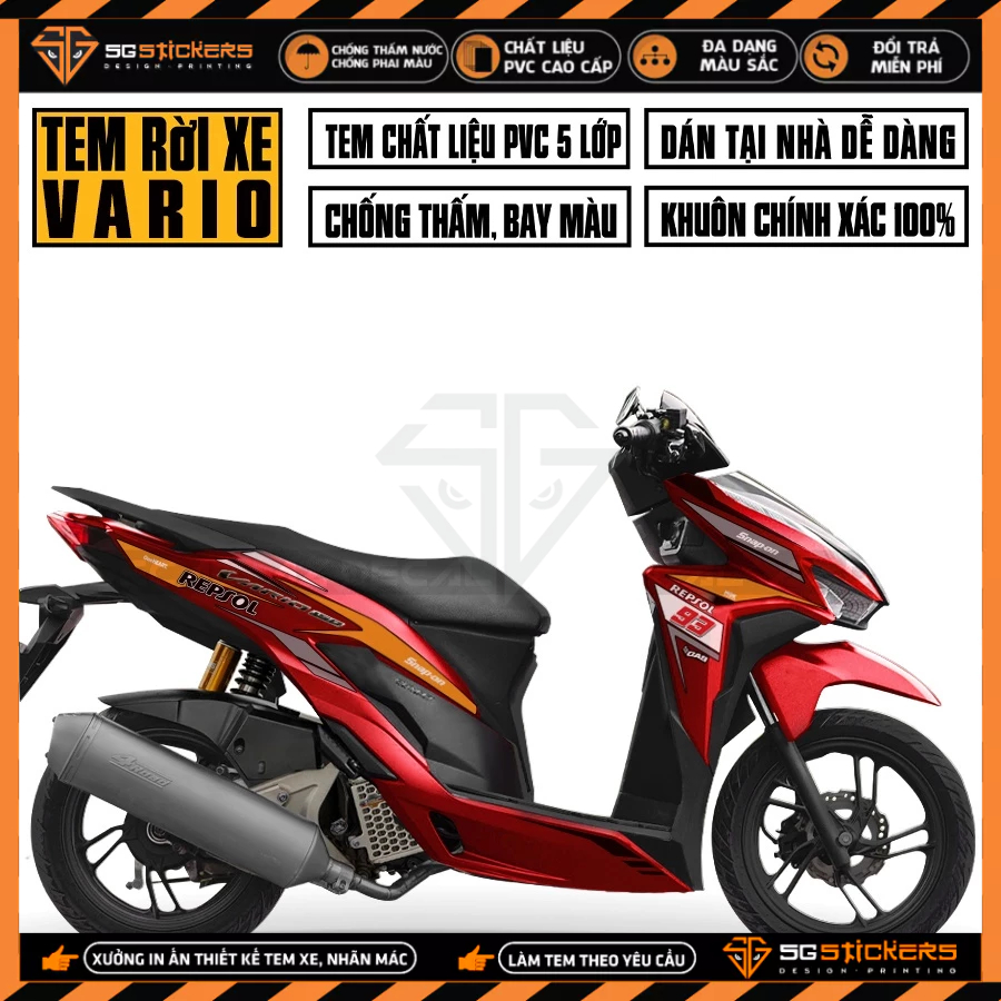 Tem Dán Xe Honda Vario Mẫu Repsol 01 | VR182104RS | Chất Liệu Decal PVC Cao Cấp