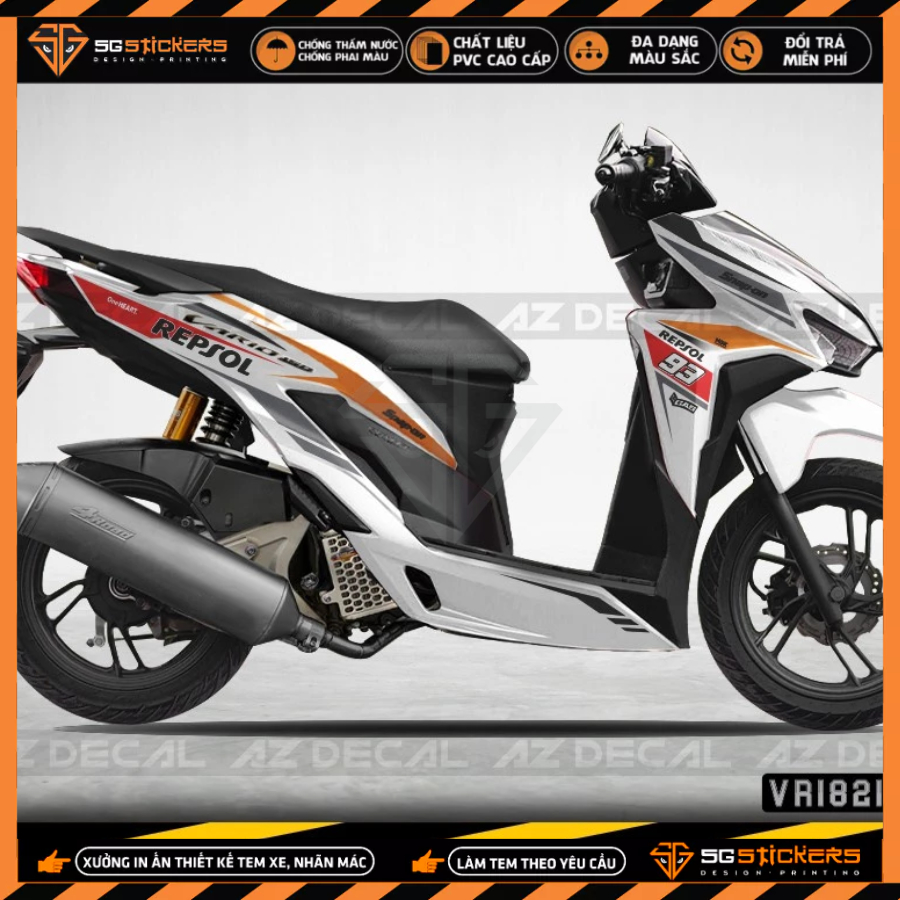 Tem Dán Xe Honda Vario Mẫu Repsol 01 | VR182104RS | Chất Liệu Decal PVC Cao Cấp