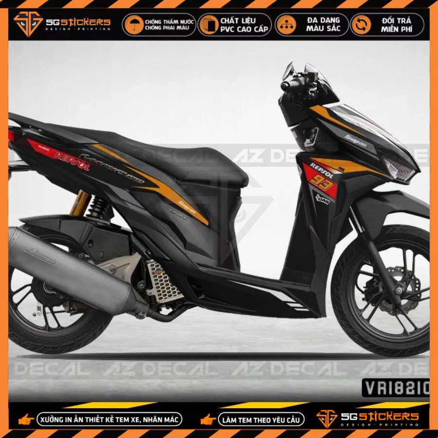 Tem Dán Xe Honda Vario Mẫu Repsol 01 | VR182104RS | Chất Liệu Decal PVC Cao Cấp