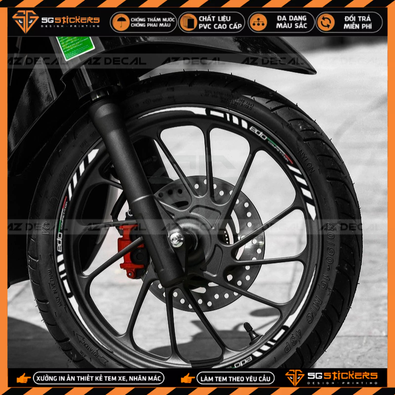 Tem Dán Vành Phản Quang TV02 EDO RACING | Dán Xe Máy, Xe Điện, Xe Thể Thao...Chống Thấm Nước, Chống Bay Màu