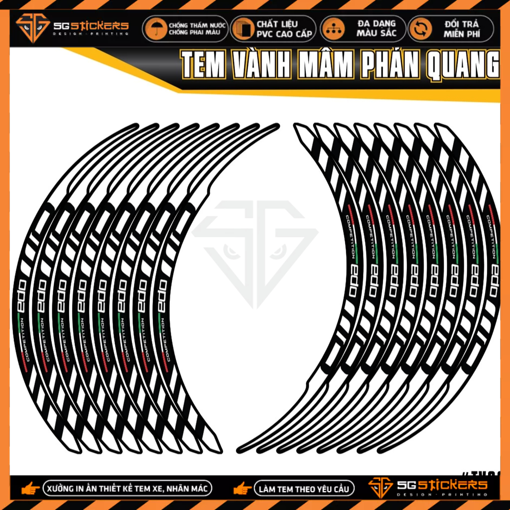 Tem Dán Vành Phản Quang TV02 EDO RACING | Dán Xe Máy, Xe Điện, Xe Thể Thao...Chống Thấm Nước, Chống Bay Màu