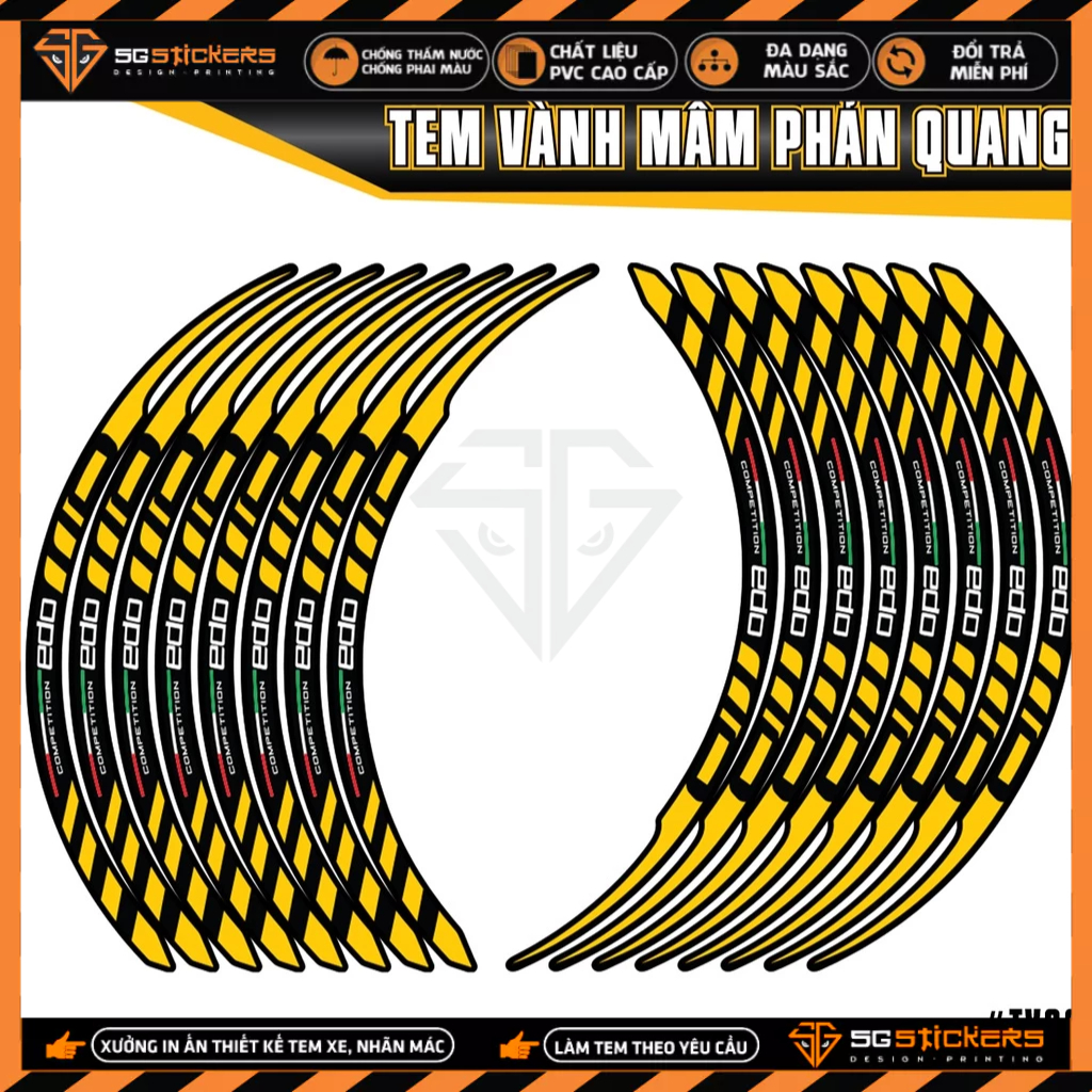 Tem Dán Vành Phản Quang TV02 EDO RACING | Dán Xe Máy, Xe Điện, Xe Thể Thao...Chống Thấm Nước, Chống Bay Màu