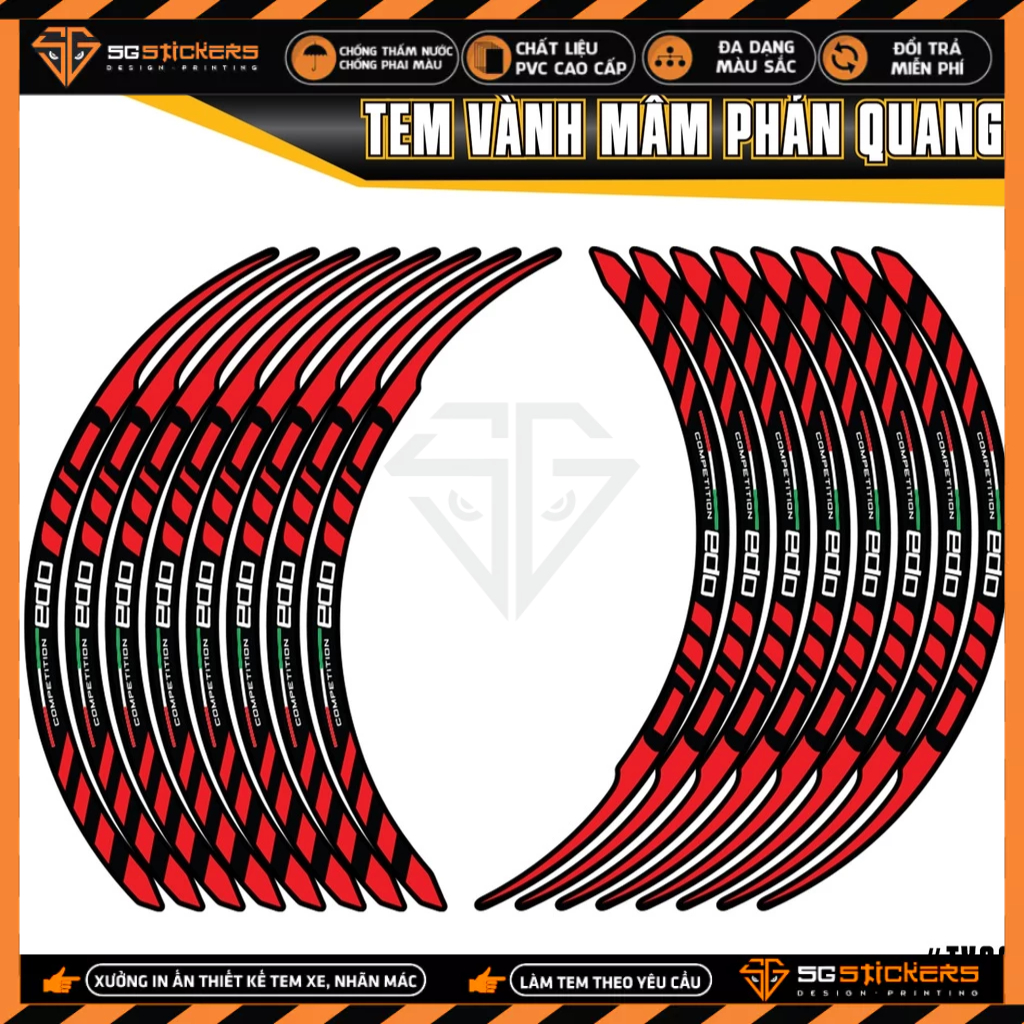 Tem Dán Vành Phản Quang TV02 EDO RACING | Dán Xe Máy, Xe Điện, Xe Thể Thao...Chống Thấm Nước, Chống Bay Màu