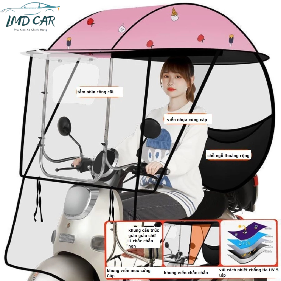 Ô dù che mưa loại to cho xe máy,  ô che nắng, ô cho xe máy, xe đạp điện và xe hai bánh LMD CAR