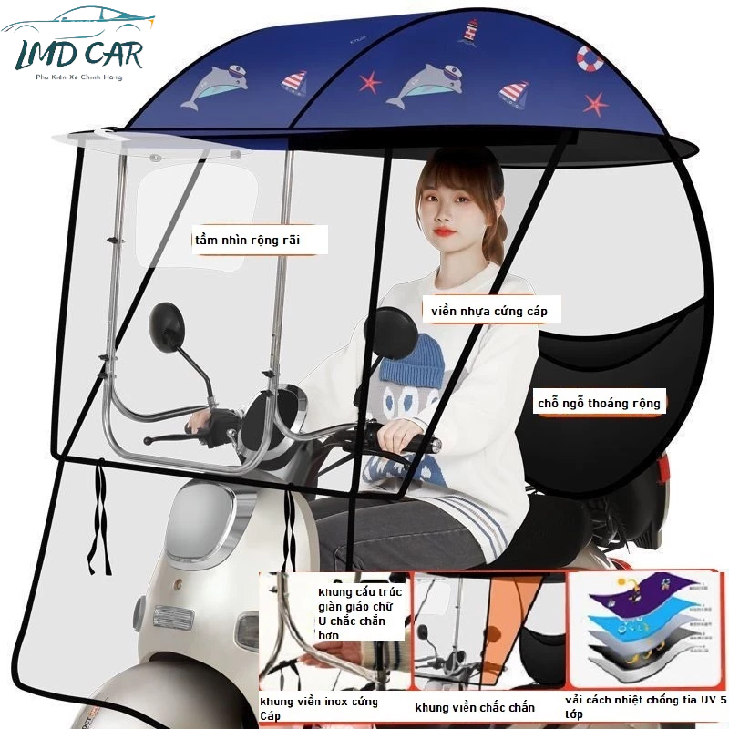 Ô dù che mưa loại to cho xe máy,  ô che nắng, ô cho xe máy, xe đạp điện và xe hai bánh LMD CAR
