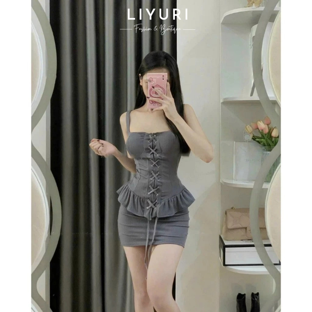 Set bộ nữ 2 áo dây ôm body phối chân váy ngắn