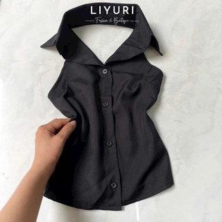 Áo sơ mi cổ yếm hở lưng, chất vải kate