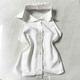 Áo sơ mi cổ yếm hở lưng, chất vải kate