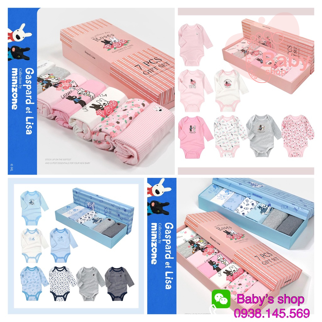 Hộp hoặc giỏ quà dễ thương dành tặng bé sơ sinh phụ kiện như hình bao gồm 12-24 chi tiết.