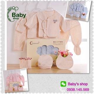 [TP.HCM] Set đồ sơ sinh 7 chi tiết mẫu kẻ sọc làm quà tặng cho bé.