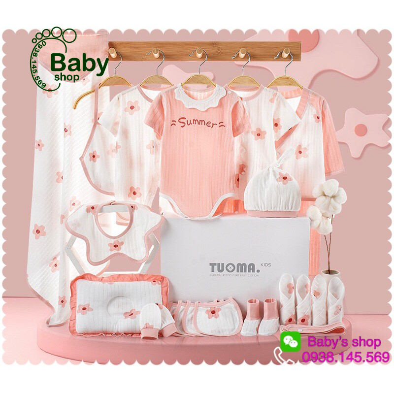 Hộp hoặc giỏ quà tặng bao gồm set đồ sơ sinh 22-24CT dành cho bé gái.
