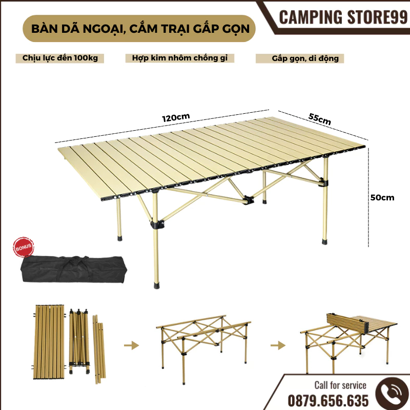 Bàn Gấp Gọn, Bàn dã ngoại, Bàn Xếp camping ngoài trời gọn nhẹ, dễ lắp đặt mang theo phù hợp 6-10 người - DCP41