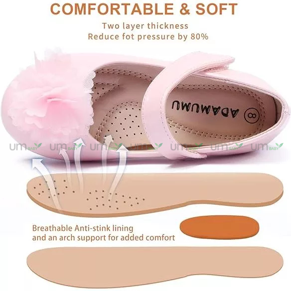 Giày búp bê bé gái ADAMUMU 3-10 tuổi màu hồng đính hoa đế bằng giày bệt Mary Jane cho bé giày công chúa xuất dư cho bé