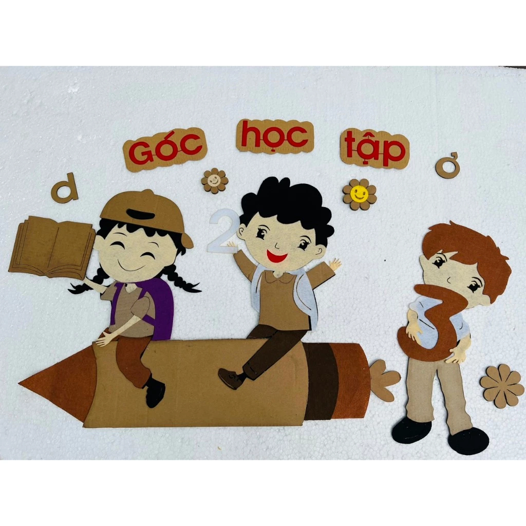 Góc học tập chất stem pha nỉ dùng trang trí lớp học cho bé mầm non