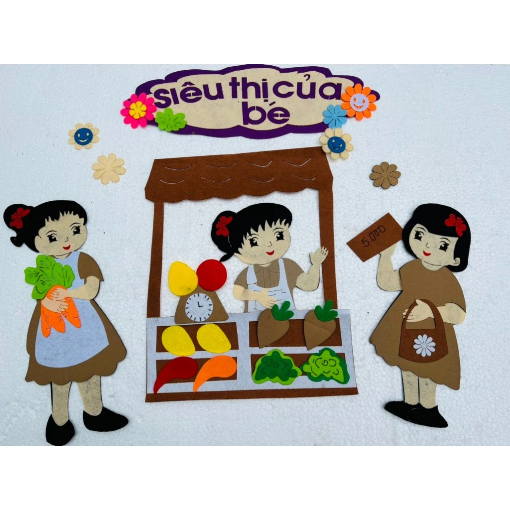 Góc siêu thị của bé chất steam pha nỉ dùng cho bé trang trí lớp mầm non