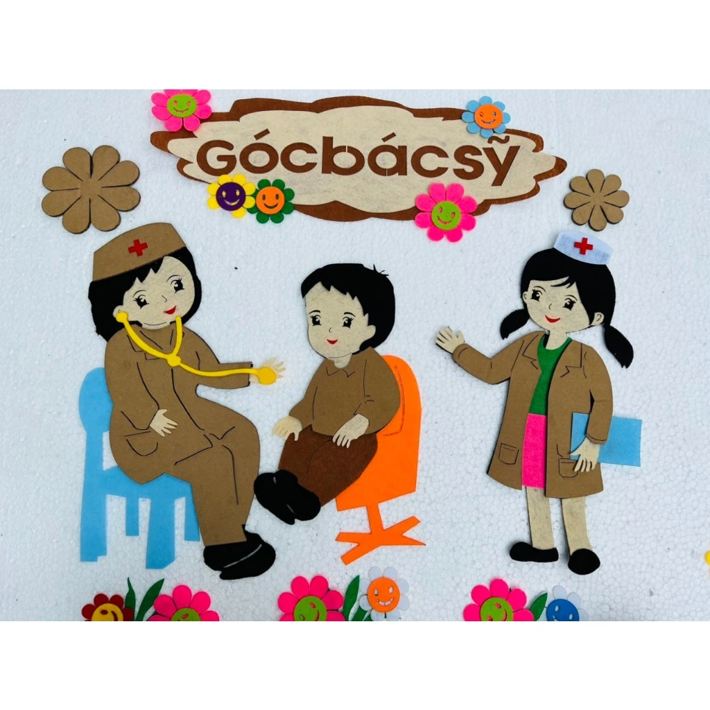 Góc bác sỹ chất steam pha nỉ trang trí mầm non cho bé