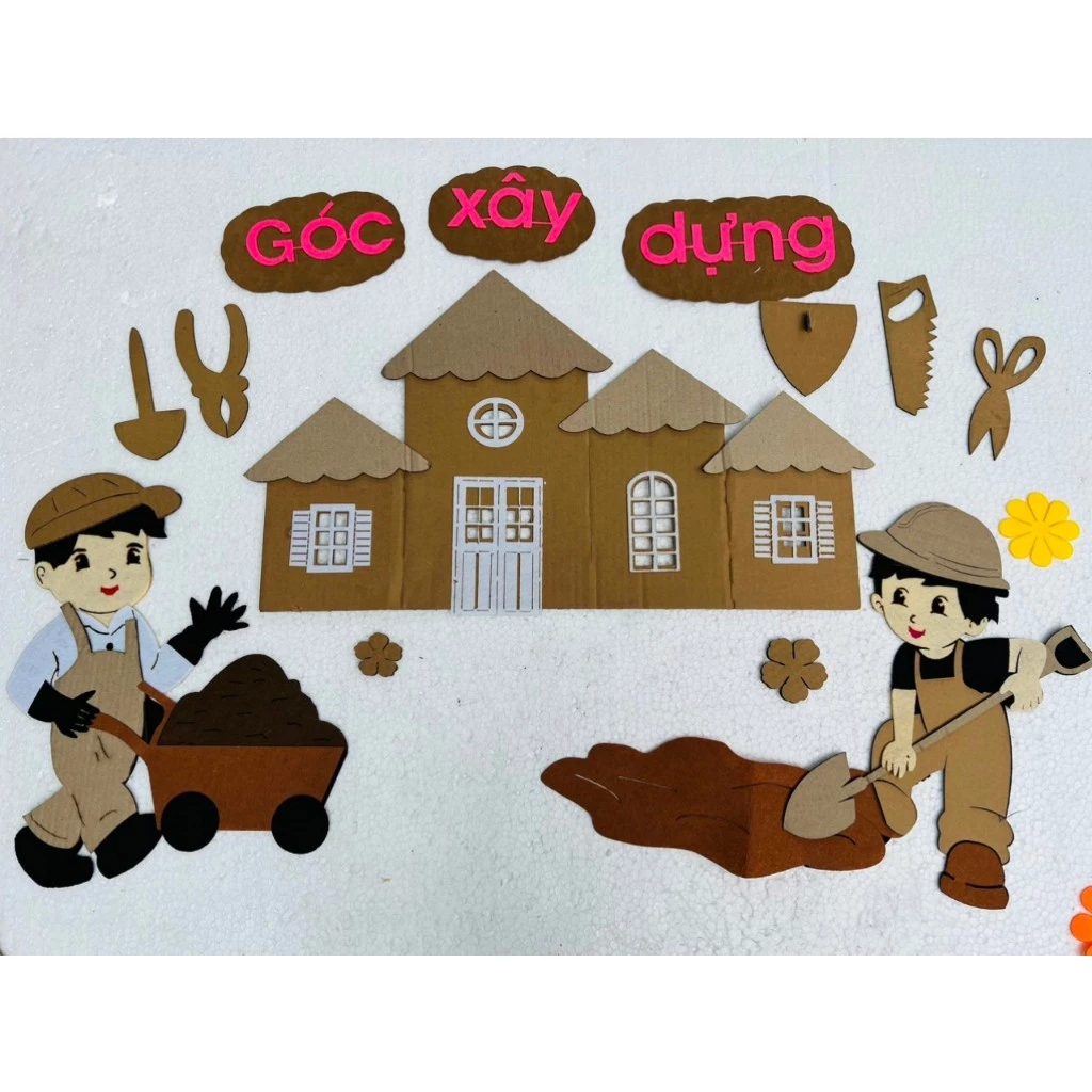 Góc xây dựng chất steam pha nỉ dùng cho bé trang trí lớp đẹp