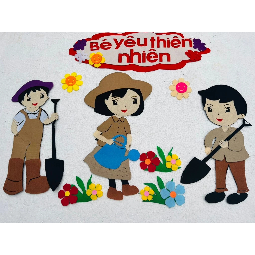 Góc thiên nhiên chất steam pha nỉ dùng trang trí lớp học cho bé mầm non