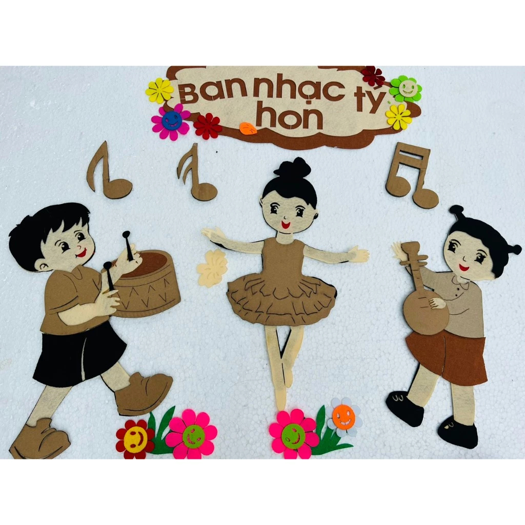 Góc âm nhạc chất steam trang trí mầm non cho bé pha nỉ đẹp