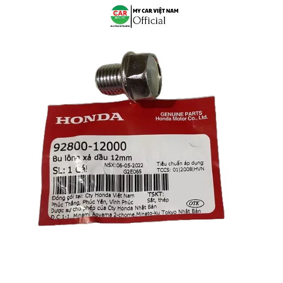 Ốc xả dầu - ốc rốn dầu - Bu lông xả dầu 12mm chính hãng honda zin 100% 9280012000