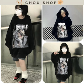 Áo Hoodie Nỉ Lót Bông Cô Gái Nhành Hoa Form Rộng Tay Phồng